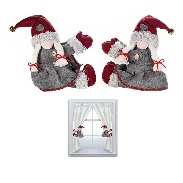 Set 2 figurine spiridus textil gri pentru prindere perdea cm 20 x 22 h