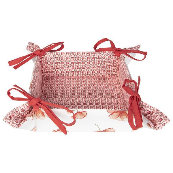 Cos paine bumbac alb rosu model floral 35 cm x 35 cm x 8 cm