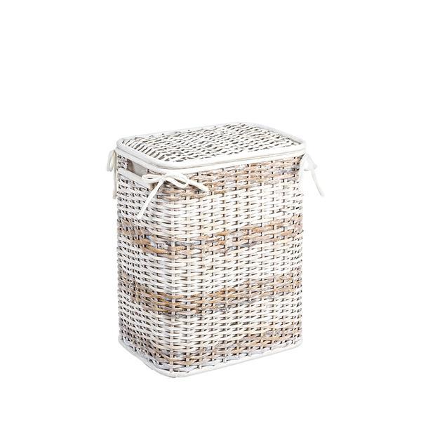 Cos rufe din rattan alb bej stacy 38 cm x 25 cm x 48h