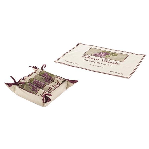 Set 4 suporturi din bumbac farfurii si cos de paine grapes