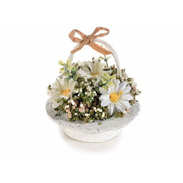 Cos cu margarete artificiale alb verde diametru 10 cm x 11 h