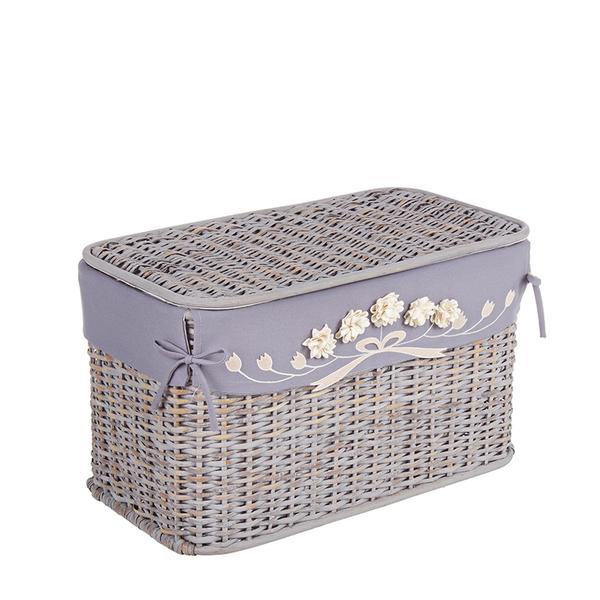 Cos depozitare din rattan textil albastru elegance 55 cm x 30 cm x 33h
