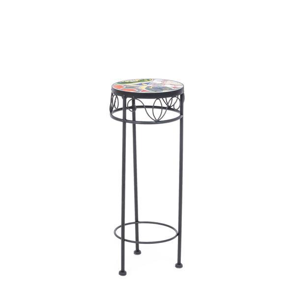 Suport ghiveci flori din fier forjat negru cu blat ceramic multicolor diametru 20 cm x 51 h 