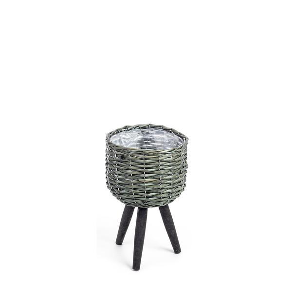 Ghiveci flori decorativ din bambus verde negru diametru 20x17/33h