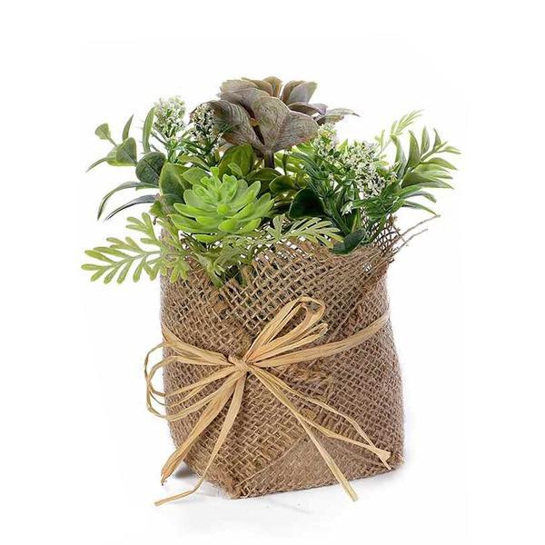 Plante suculente artificiale in ghiveci iuta verde maro diametru 10 cm x 18 h 