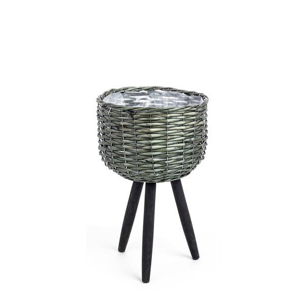 Ghiveci flori decorativ din bambus verde negru diametru 26x20/45h
