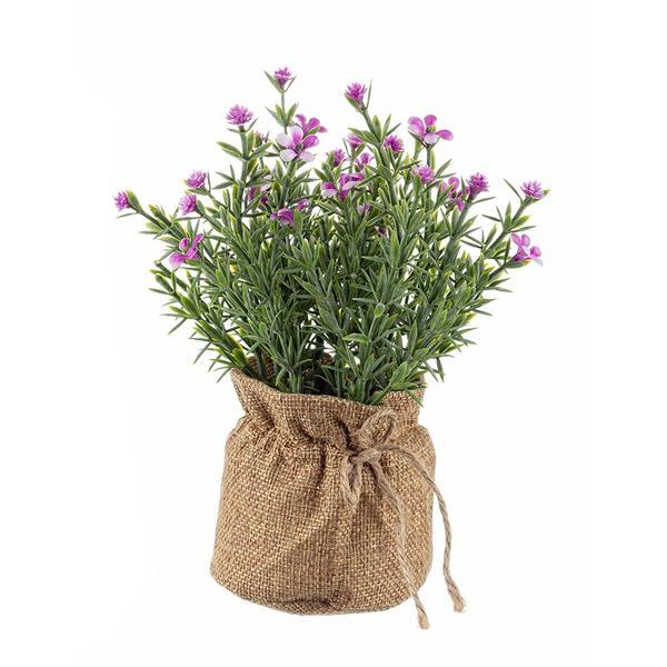 Flori artificiale roz in ghiveci de iuta diametru 8 cm x 18 h 