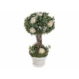 Aranjament cu trandafiri artificiali model bonsai in ghiveci alb verde Diametru 11 cm x 19 H