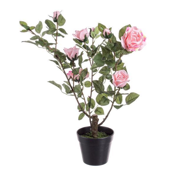 Trandafir artificial roz cu 8 flori in ghiveci 51 cm x 39 cm x 66 h 