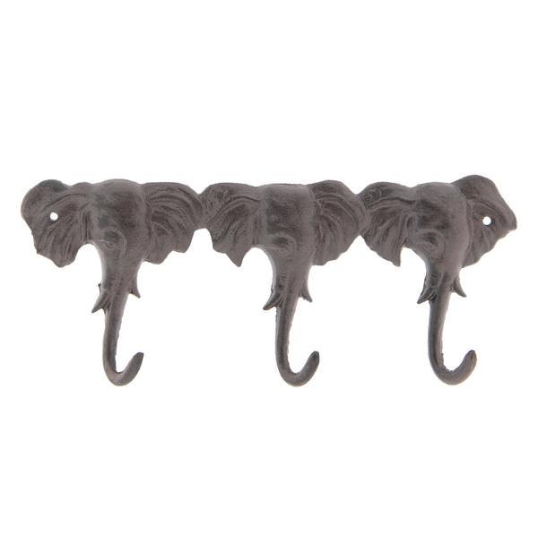 Cuier fier forjat 3 agatatori maro elefant 29x3x12 cm