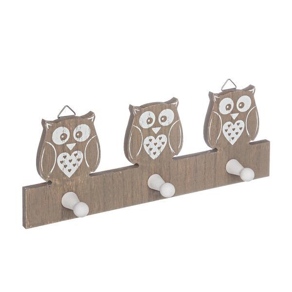 Cuier lemn decorativ 3 agatatori bufnita 30x12x5h