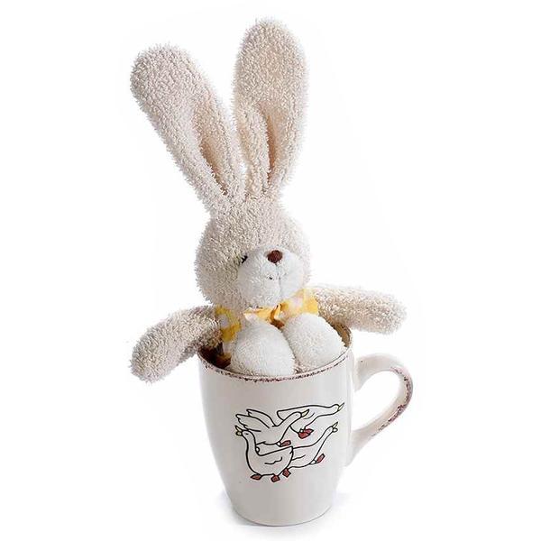 Set cadou cana si figurina iepuras papion portocaliu diametru 9 cm x 11 h 340 ml