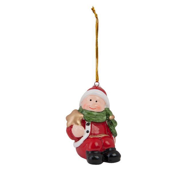 Ornament brad ceramica rosu gri baietel 5x8 cm