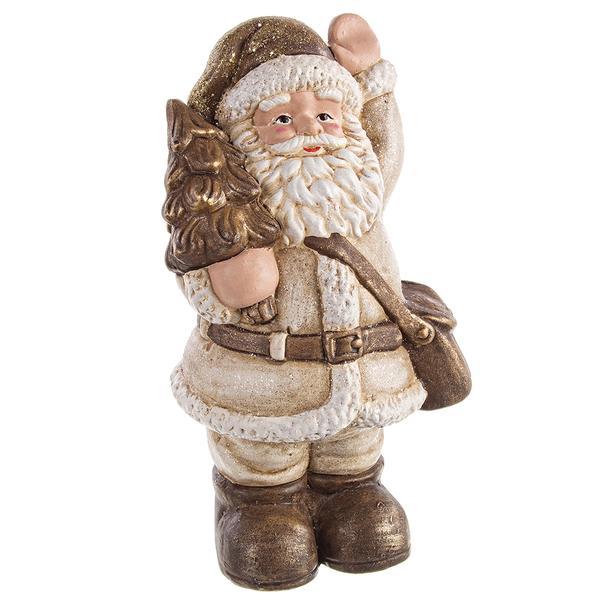 Figurina mos craciun ceramica maro crem 14x23h