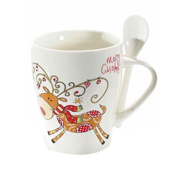 Cana ceramica cu lingurita model ren diametru 9 cm x 13 h 300 ml