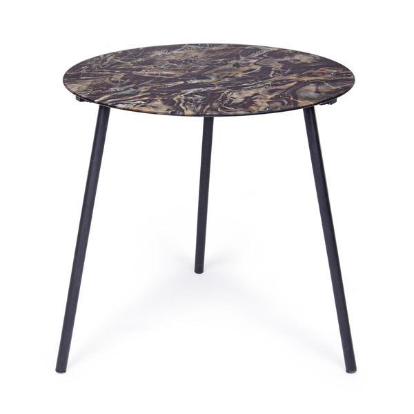 Masuta cafea fier cu blat sticla marmory diametru 50 cm x 50h