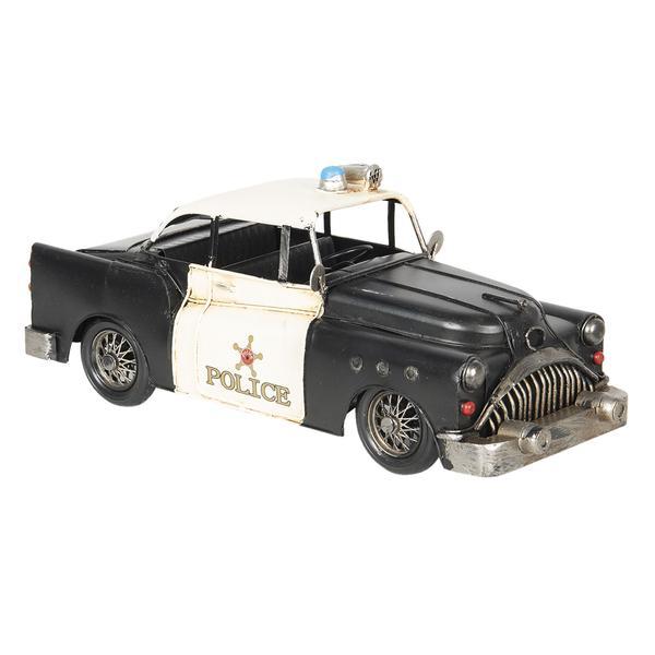 Macheta masina politie retro metal negru crem 33 cm x 13 cm x 13 cm