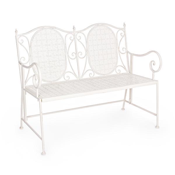 Bancuta fier forjat alb patinat emily 115 cm x 60 cm x 92h