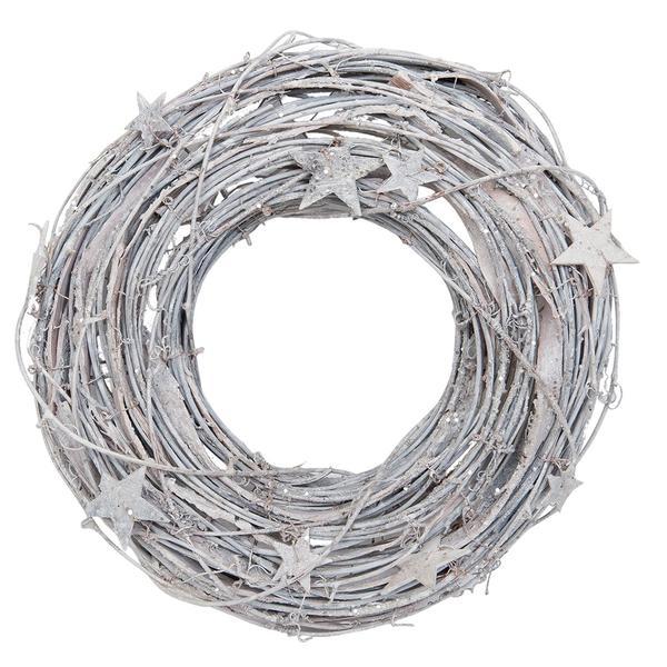 Coronita craciun lemn natural alb cu stelute diametru 37 cm