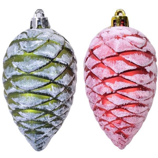Set 4 ornamente brad pinecone red   green