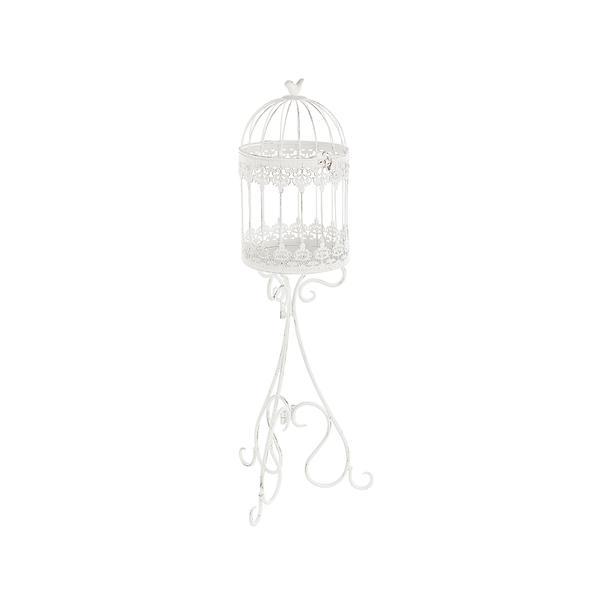 Colivie fier forjat alb patinat de podea 28 cm x 28 cm x 83h