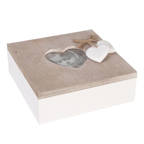 Cutie bijuterii cu rama foto lemn natur alb heart 15 cm x 15 cm