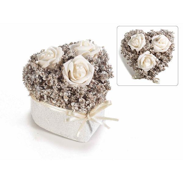 Aranjament cu trandafiri artificiali model inima alb cm 9 cm x 9 cm x 9 h