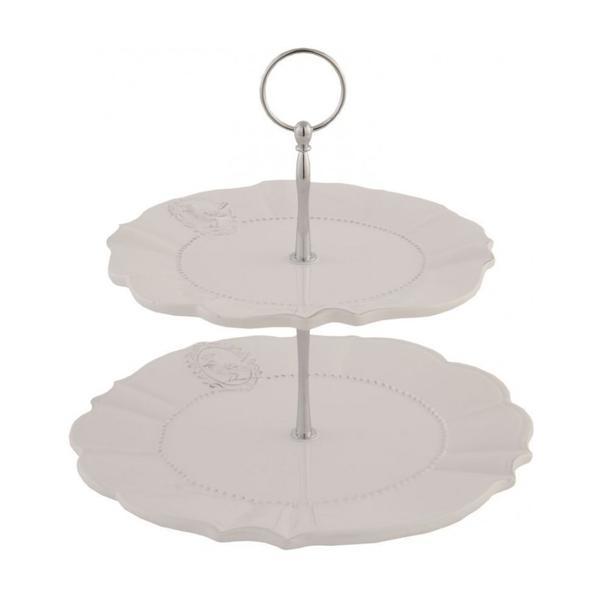 Platou ceramica alb 2 etaje elegance diametru 21 cm x 23 cm