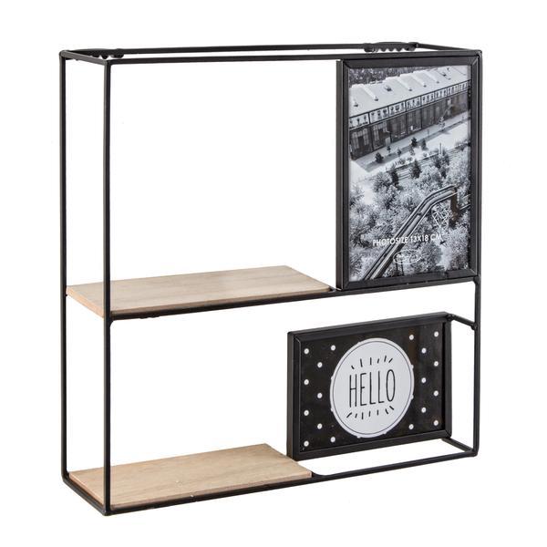 Raft metal negru suspendabil 2 polite cu 2 rame foto 33x10x33h