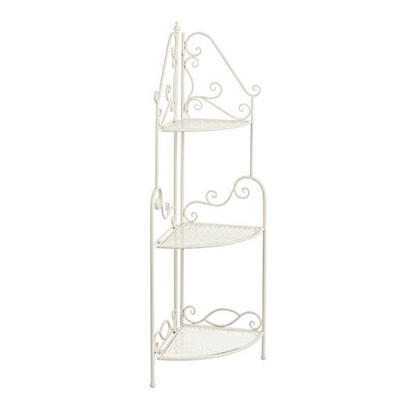 Raft fier forjat pentru colt 3 polite alb 48 cm x 33 cm x 124h