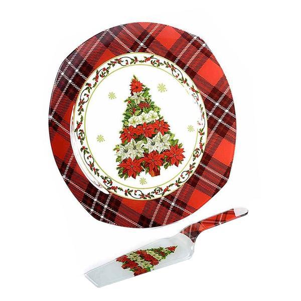 Platou sticla cu paleta servire rosu decor craciun diametru 30 cm