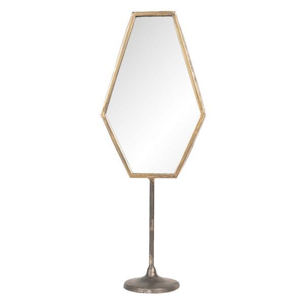 Oglinda de masa cu picior metal auriu vintage 16 cm x 9 cm x 45 cm