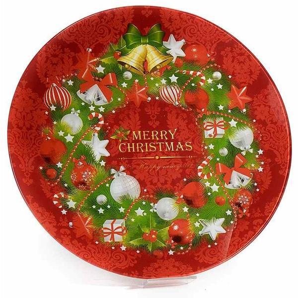 Platou sticla merry christmas red diametru 30 cm