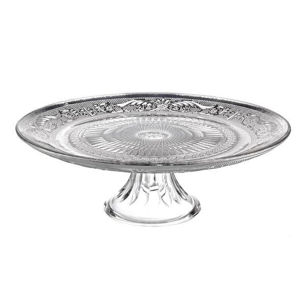 Platou din sticla cu picior tort aperitive deserturi diametru 29 cm x 11 h 