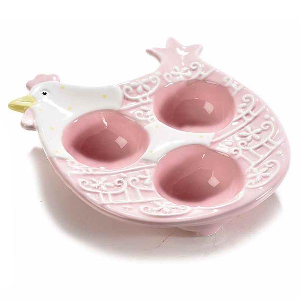 Platou ceramic paste gallina 3 oua ceramica roz cm 13 x 15x 4 h