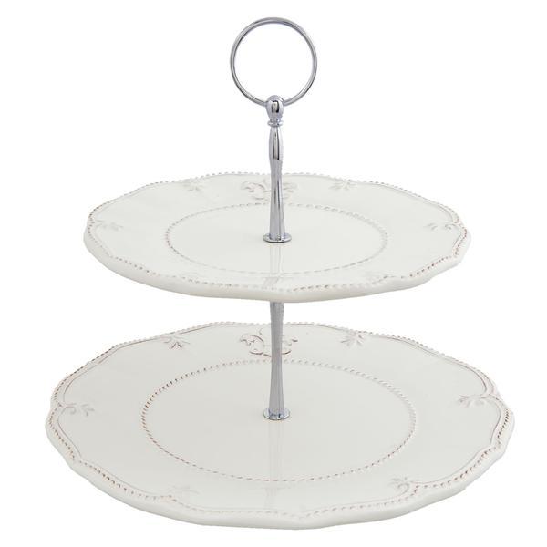 Platou deserturi apeitive ceramica alba 2 etaje elegance diametru 25 cm x 24 cm