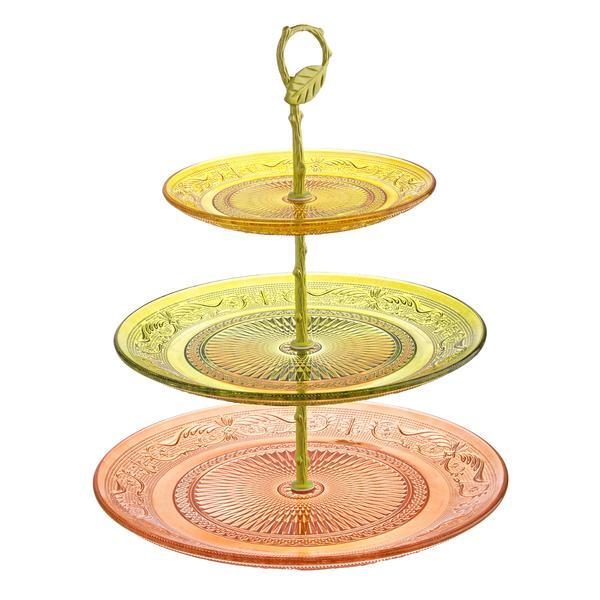 Platou sticla 3 etaje pentru aperitive deserturi diametru 29x33h