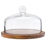 Platou decorativ lemn cu capac din sticla aperitiv desert Diametru 21 cm x 14 cm