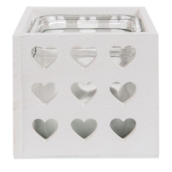 Vaza lemn cu interior sticla alba 14 x 14 x 13 cm