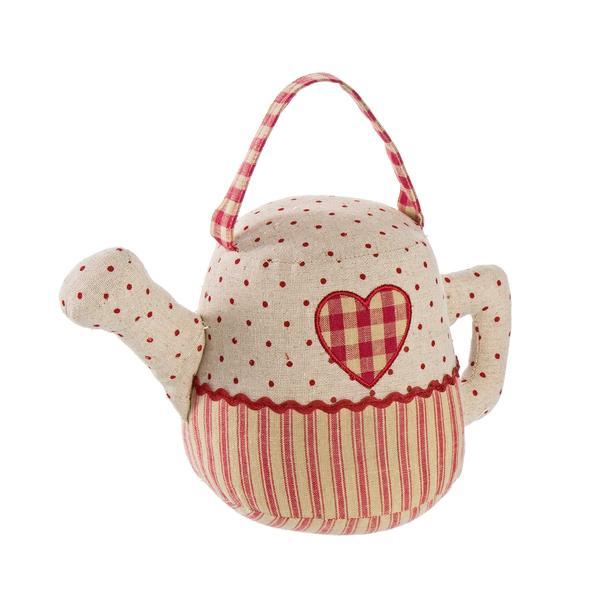 Opritor de usa textil rosu bej tea pot 27x14x16h