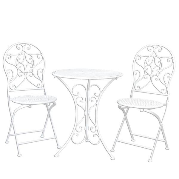 Set mobilier gradina 2 scaune pliabile si masa fier forjat alb