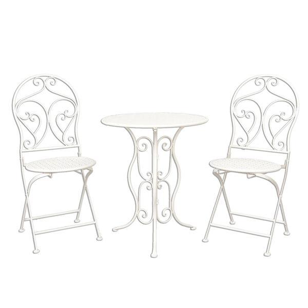 Set mobilier gradina 2 scaune pliabile si masa fier forjat alb Garden White