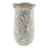 Vaza decorativa ceramica alb gri Flowers Diametru 14 cm x 28 cm