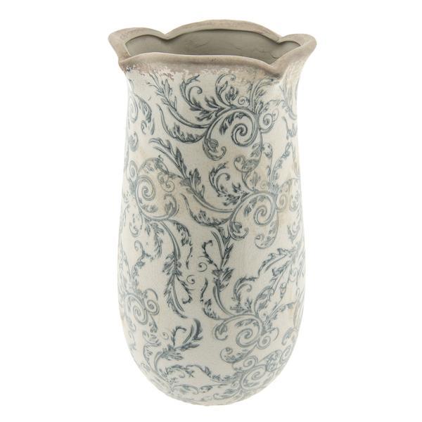 Vaza decorativa ceramica alb gri flowers diametru 14 cm x 28 cm