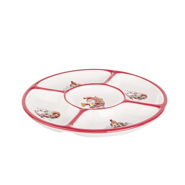 Platou craciun ceramica alb rosu compartimentat diametru 25