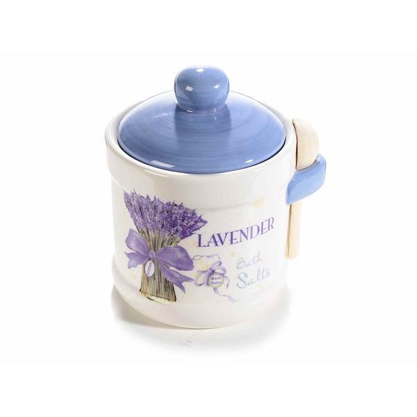 Borcan cu lingurita ceramica alb mov lavander cm 11 cm x 9 cm x 12 h