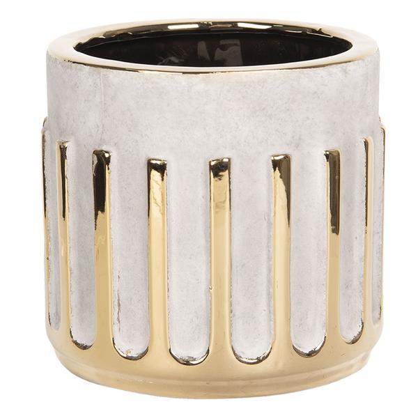 Vaza decorativa ceramica aurie alba diametru 14 cm x 13 cm