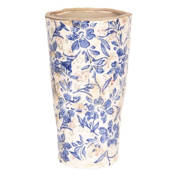 Vaza decorativa ceramica alb albastru flowers diametru 14 cm x 25 cm