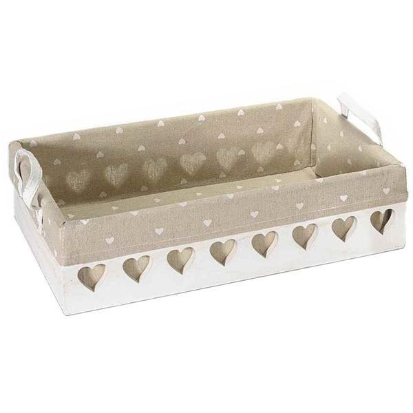 Tava decorativa lemn textil cuore 27,5 x 19,5 x 8 h