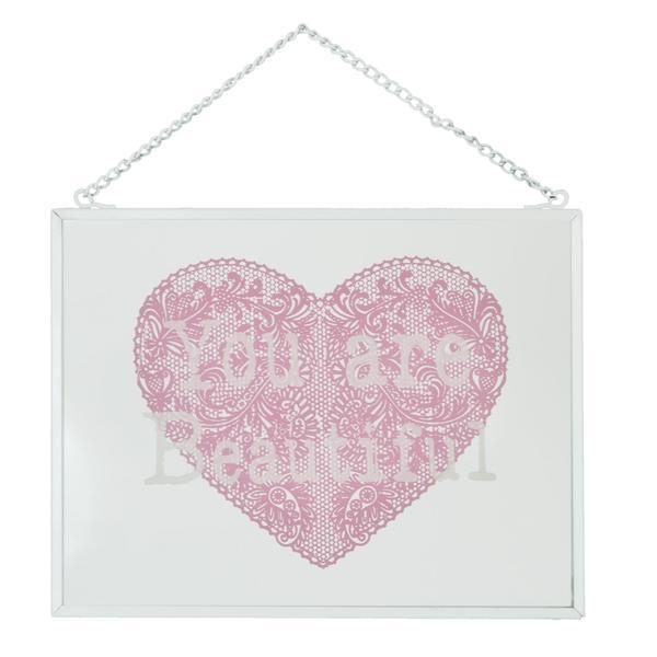 Tablou sticla cu mesaj motivational you are beautiful 18*13 cm